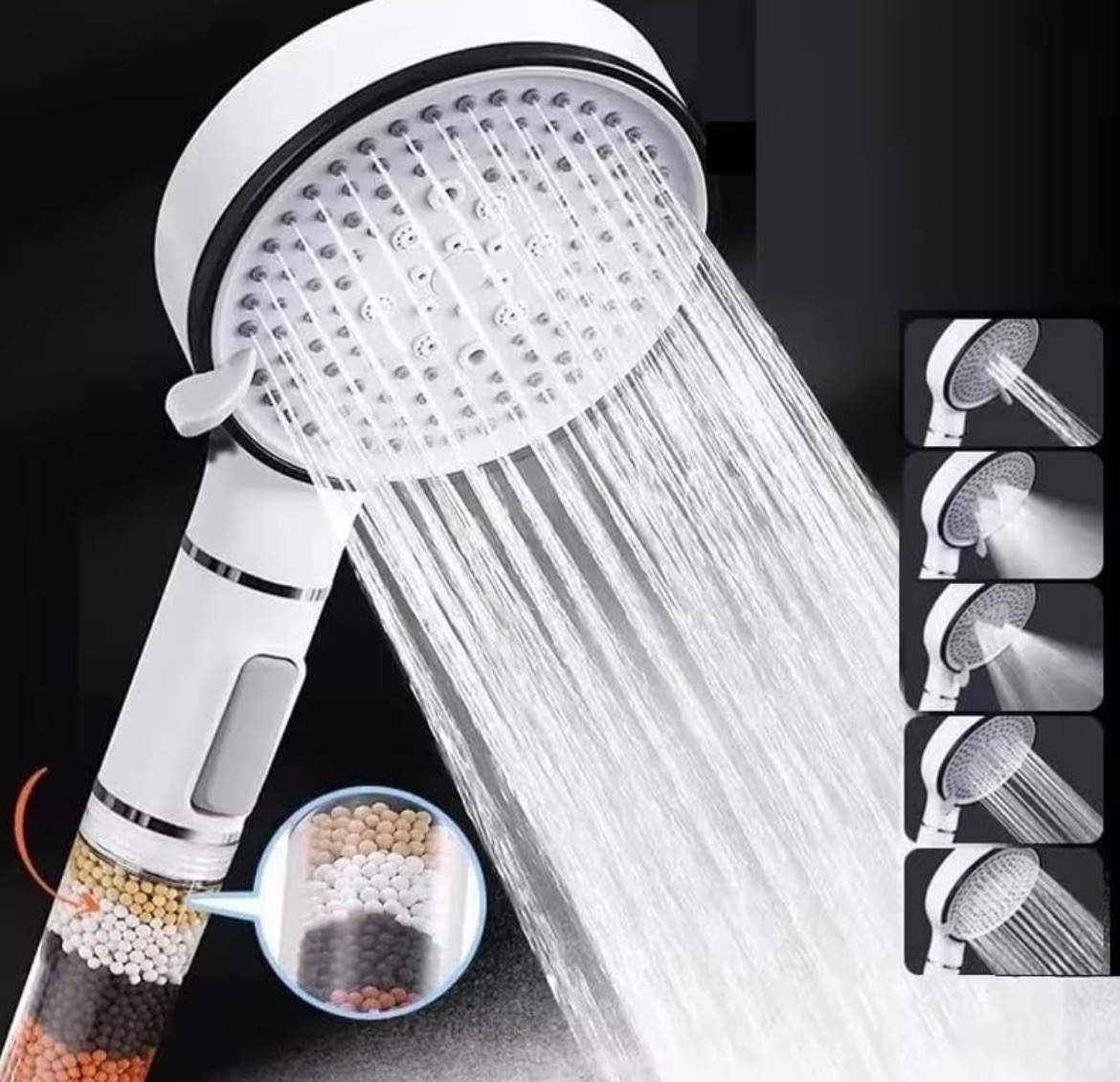 AquaSpa high-pressure filtered shower head spraying water