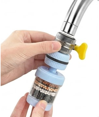 Twisting the Zibby filter to lock it onto the faucet